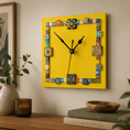 Handmade Wall Clock With Glass Cabochon Design - Yellow | Square Wall Clock | Contemporary Wall Decor