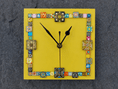 Handmade Wall Clock With Glass Cabochon Design - Yellow | Square Wall Clock | Contemporary Wall Decor