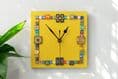 Handmade Wall Clock With Glass Cabochon Design - Yellow | Square Wall Clock | Contemporary Wall Decor