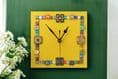 Handmade Wall Clock With Glass Cabochon Design - Yellow | Square Wall Clock | Contemporary Wall Decor