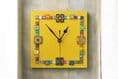 Handmade Wall Clock With Glass Cabochon Design - Yellow | Square Wall Clock | Contemporary Wall Decor
