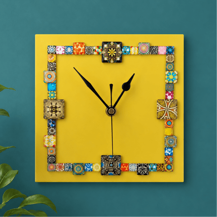 Handmade Wall Clock With Glass Cabochon Design - Yellow