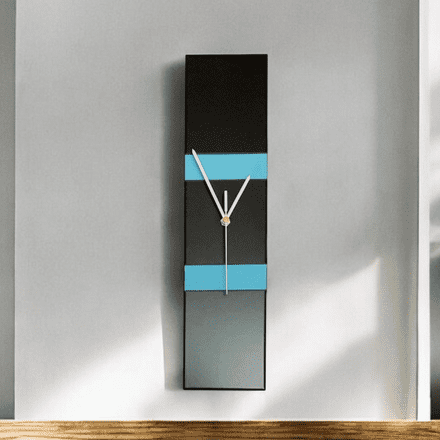 Long Slim Handmade Modern Black/Blue Wall Clock,