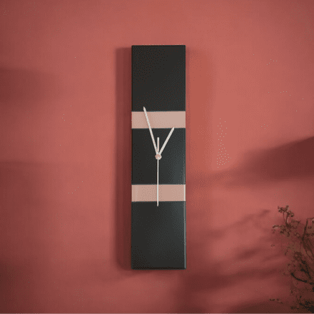 Long Slim Handmade Modern Black/Pink Wall Clock