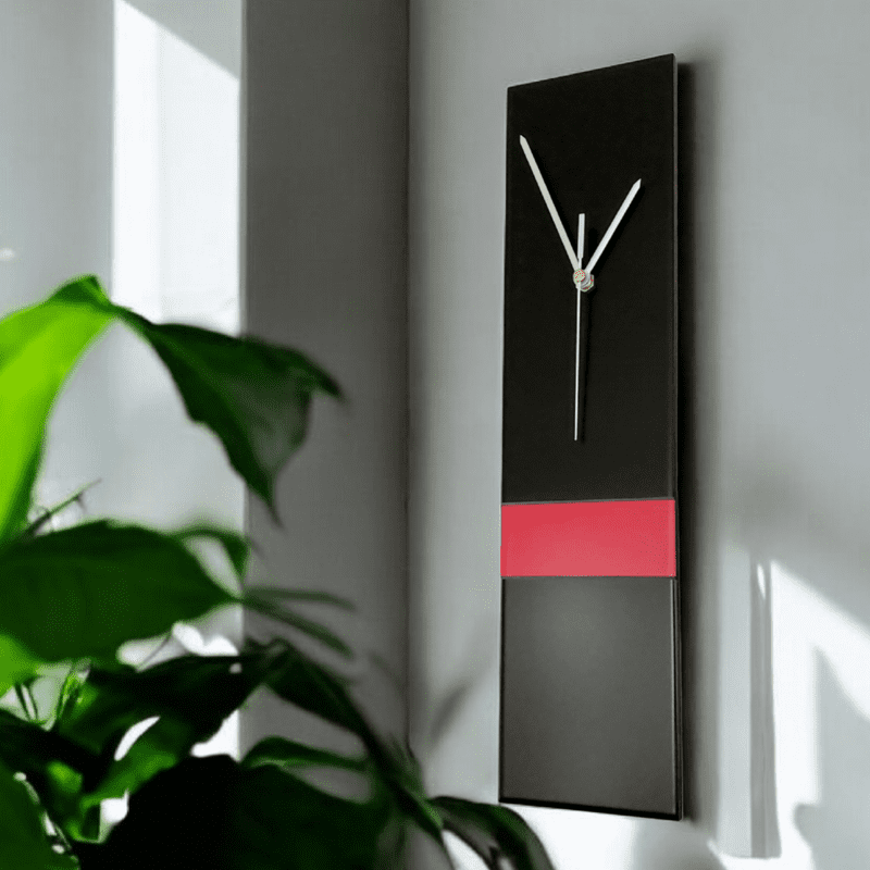Long Slim Handmade Modern Black/Red Wall Clock