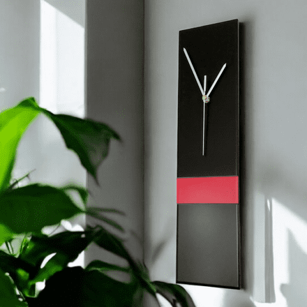Long Slim Handmade Modern Black/Red Wall Clock