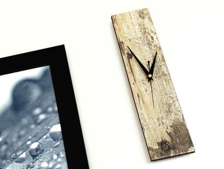 Minimalist Rectangle Reclaimed Oak Wood Look Wall Clock, 35cm