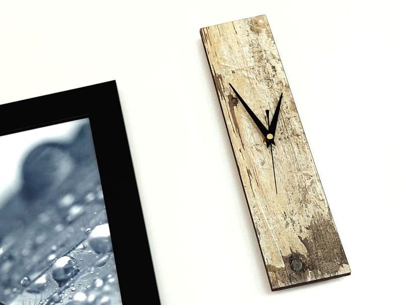 Minimalist Rectangle Reclaimed Oak Wood Look Wall Clock, 35cm
