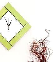 Modern Diamond Wall Clock, Handmade In Lime & White, 43cm
