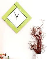 Modern Diamond Wall Clock, Handmade In Lime & White, 43cm