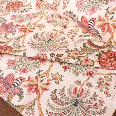 Brushed Cotton Linen Fabric Jacobean Chintz