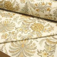 Brushed Cotton Linen Fabric Jacobean Chintz - Ochre