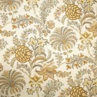 Brushed Cotton Linen Fabric Jacobean Chintz - Ochre
