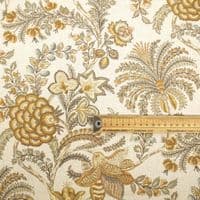 Brushed Cotton Linen Fabric Jacobean Chintz - Ochre