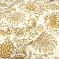 Brushed Cotton Linen Fabric Jacobean Chintz - Ochre