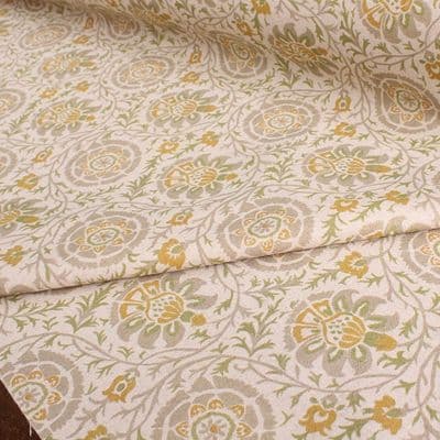 Brushed Cotton Linen Fabric Victorian  Floral Vine