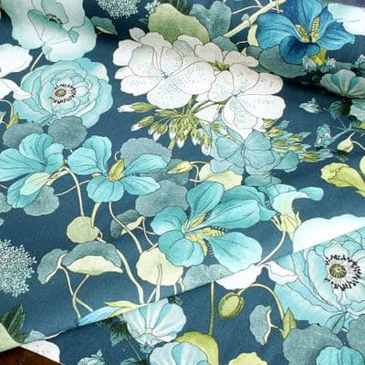 Cotton Fabric Capucine Flowers Night Blue