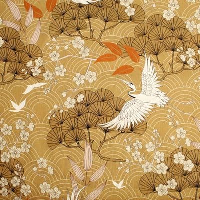 Cotton Fabric Hokkaido Crane Garden Bronze