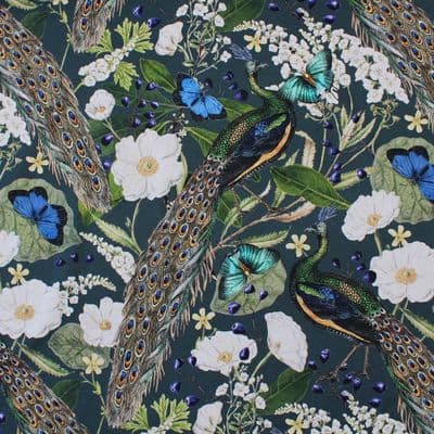 Cotton Fabric Majestic Peacock Garden
