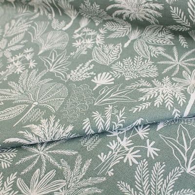 Cotton Fabric Olive Smoke Tropical Plants