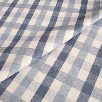 Cotton Linen Fabric Gingham Check Indigo Blue