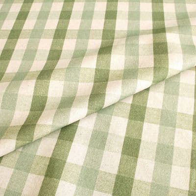 Cotton Linen Fabric Gingham Check Sage Green