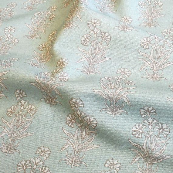 Double Width Cotton Linen Fabric Cottage Rossettes - Duck Egg