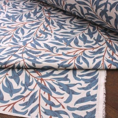 Double Width Cotton Linen Fabric Morris Willow Bough Azure