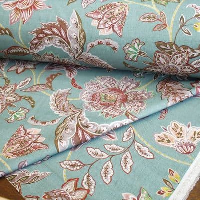 Double Width Viscose Linen Fabric Floral Chintz Garden