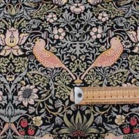 Fire Retardant  Velvet Upholstery Fabric Morris Strawberry Thief Black