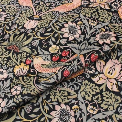 Fire Retardant  Velvet Upholstery Fabric Morris Strawberry Thief Black
