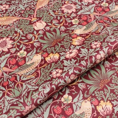 Fire Retardant Velvet Upholstery Fabric Morris Strawberry Thief Burgundy