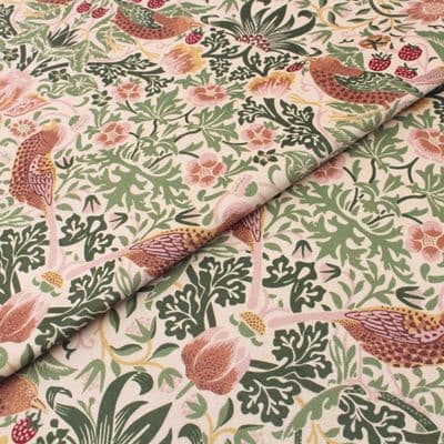Fire Retardant Velvet Upholstery Fabric Morris Strawberry Thief Natural