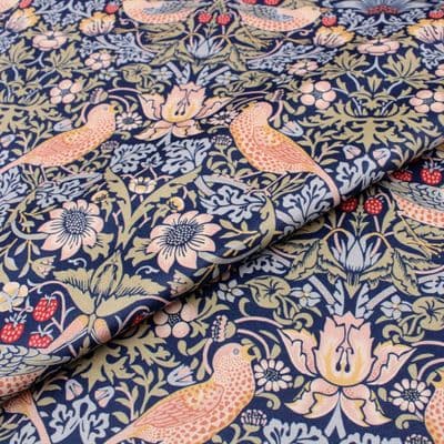 Fire Retardant Velvet Upholstery Fabric Morris Strawberry Thief Navy