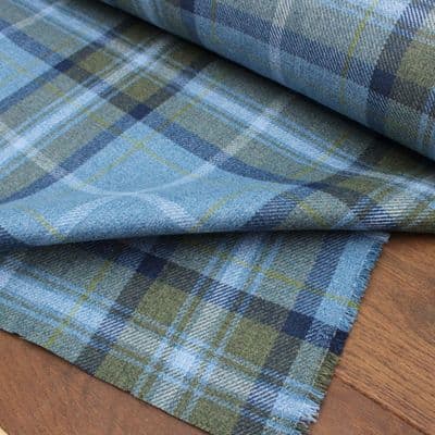 Fire Retardant Wool Like Tweed Check Upholstery Fabric - Blue Yellow White