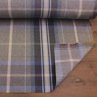 Fire Retardant Wool Like Tweed Check Upholstery Fabric - Grey Blue Purple