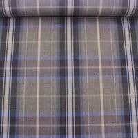 Fire Retardant Wool Like Tweed Check Upholstery Fabric - Grey Blue Purple