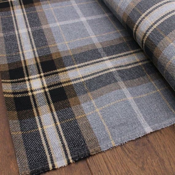 Fire Retardant Wool Like Tweed Check Upholstery Fabric - Grey Brown