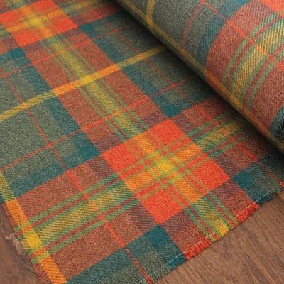 Fire Retardant Wool Like Tweed Check Upholstery Fabric - Orange Green Yellow