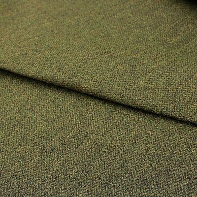 Fire Retardant Wool Like Tweed Herringbone Upholstery Fabric - Woodland Green