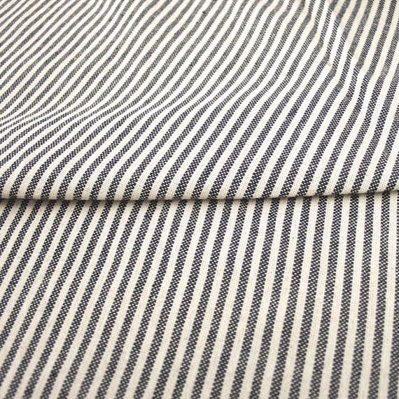 French Washed Cotton Fabric -  Fine Stripe Indigo