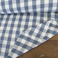 French Washed Cotton Fabric - Gingham Check Denim Blue