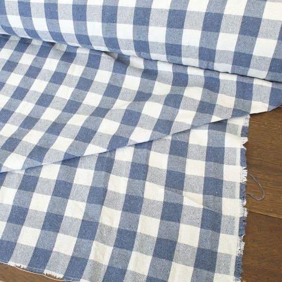 French Washed Cotton Fabric - Gingham Check Denim Blue