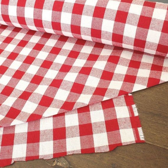 French Washed Cotton Fabric - Gingham Check Red