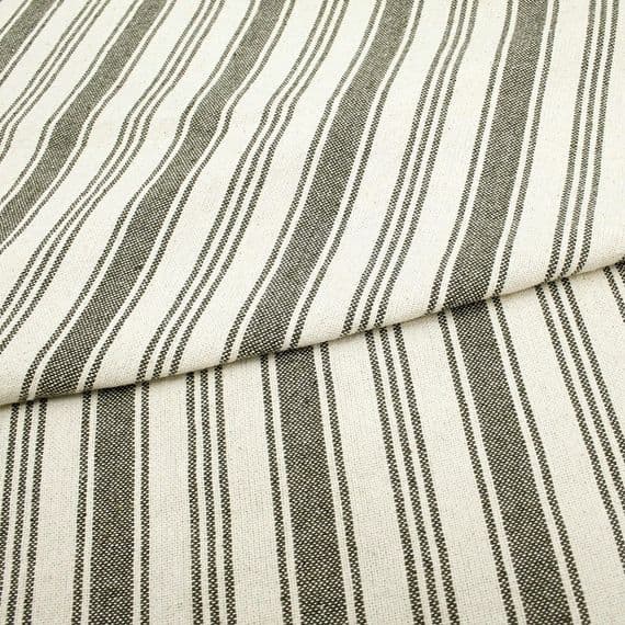 French Washed Cotton Fabric -  Irregular Stripe Khaki