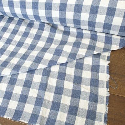 French Washed Cotton Gingham Check Denim Blue