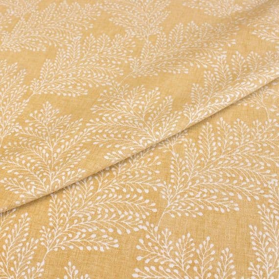 Kensington Ochre Leaf Jacquard Woven Polyester Cotton Fabric