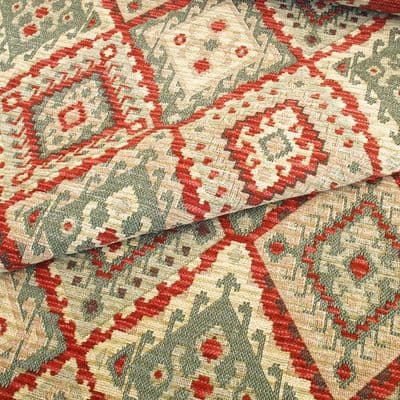 Kilim Diamond Woven Upholstery Fabric  Rosso