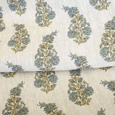 Linen Curtain Fabric Hedgerow Thistle – Teal & Sage