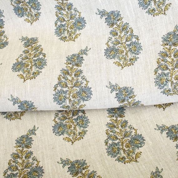 Linen Curtain Fabric Hedgerow Thistle – Teal & Sage